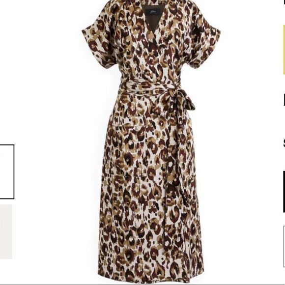 NWT J. Crew Autumn Cheetah Leopard Print Satin Crepe Wrap J6908 Safari Dress - Picture 3 of 15